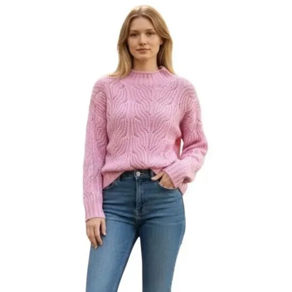 J.Crew Pink Purple Pointelle Mock Neck Knit Sweater Alpaca Blend Sz S